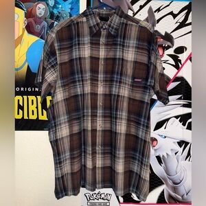 Dickies Men's Plaid Button Down Shirt - Brown and Blue